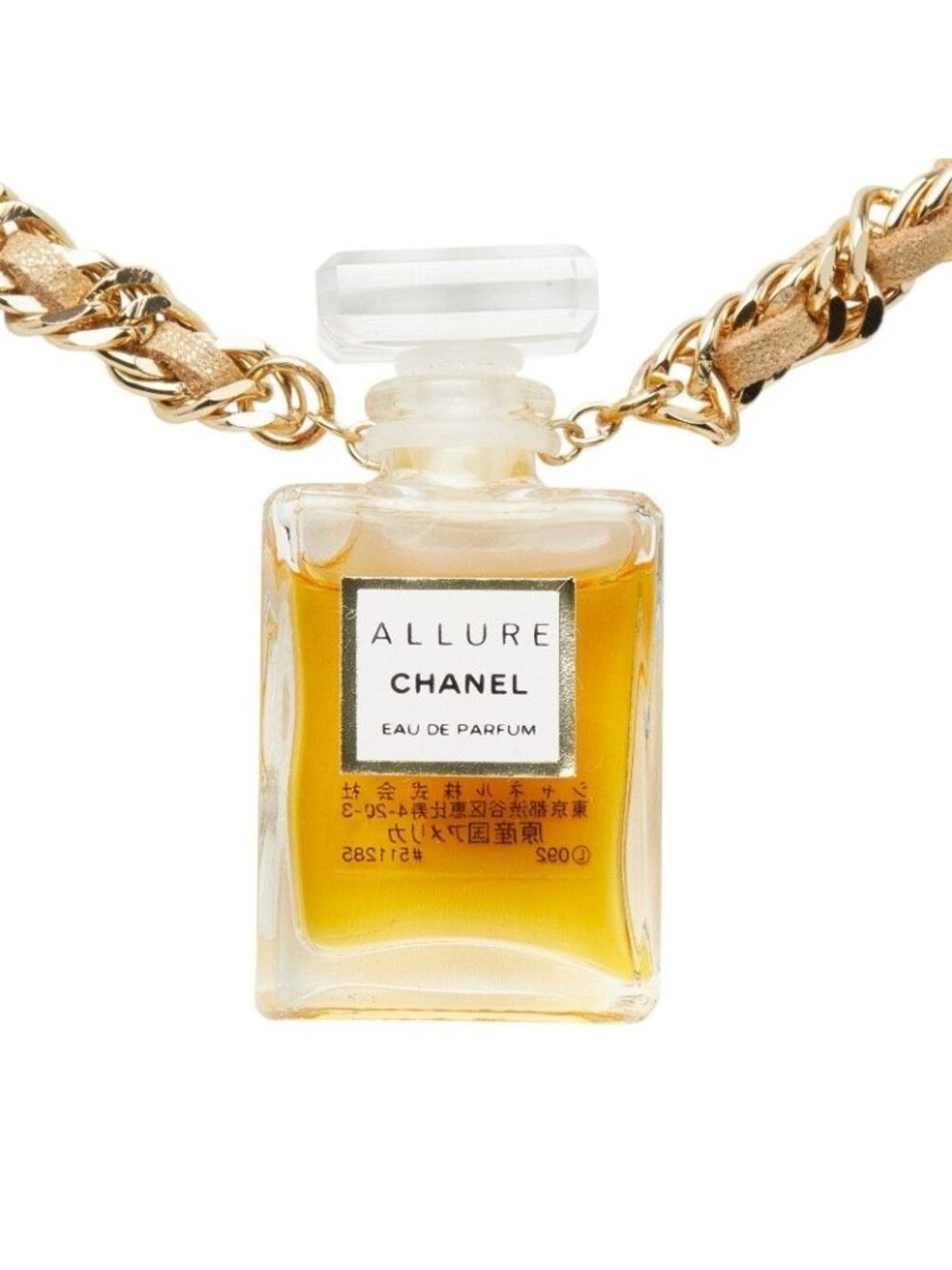 Chanel Allure Perfume Bottle Chain Necklace Gold Plated Leather